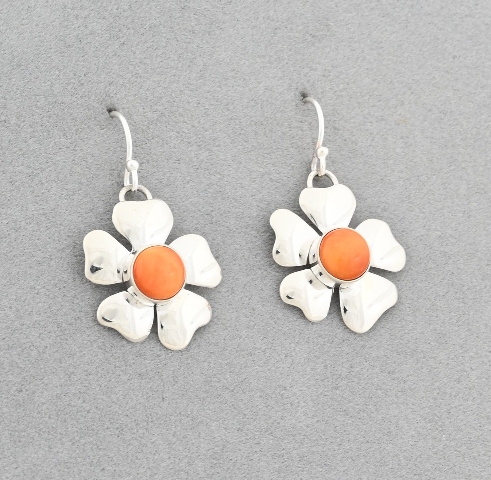 Earrings with Flower Petal and Spiny Oyster Shell by Artie Yellowhorse