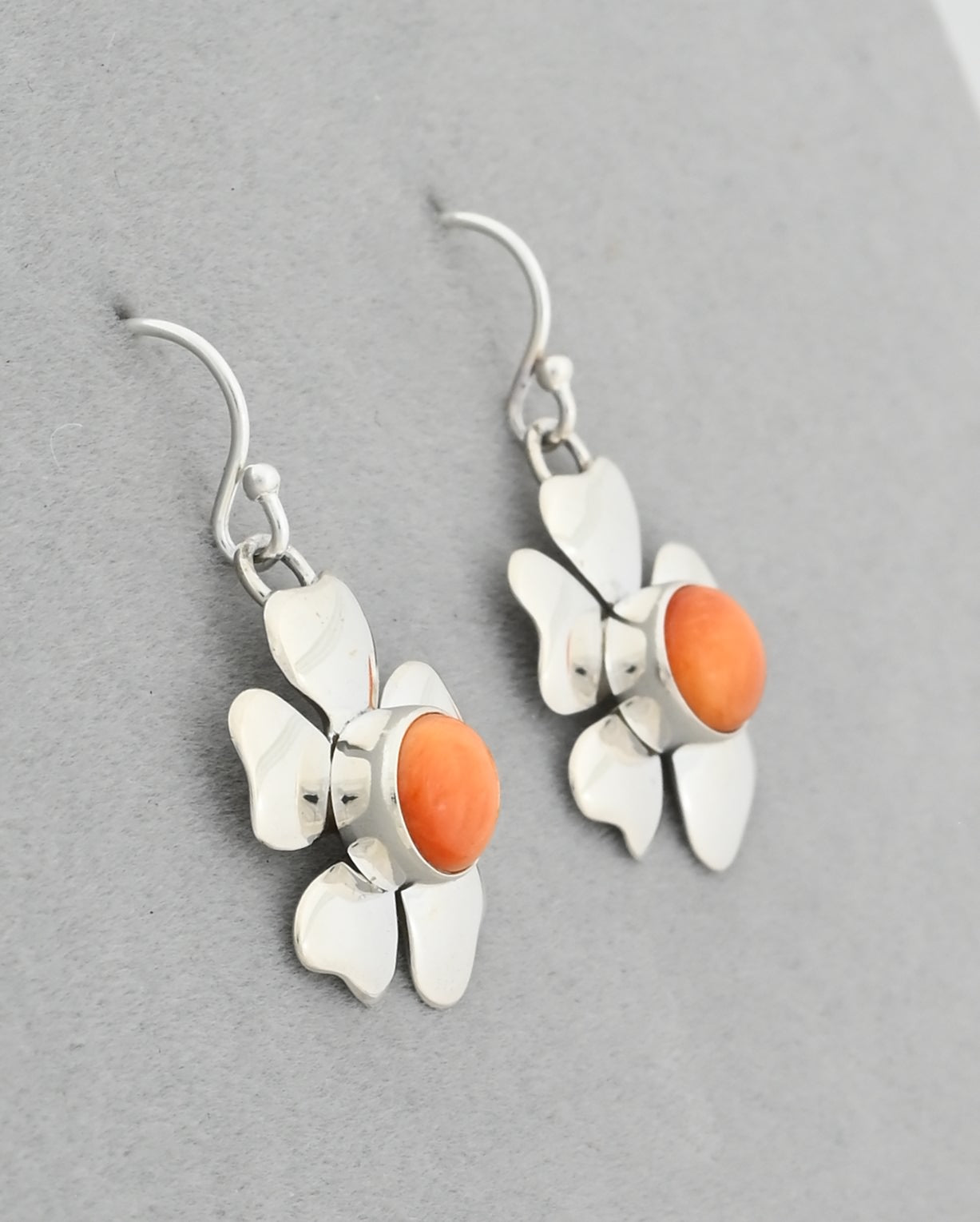 Earrings with Flower Petal and Spiny Oyster Shell by Artie Yellowhorse
