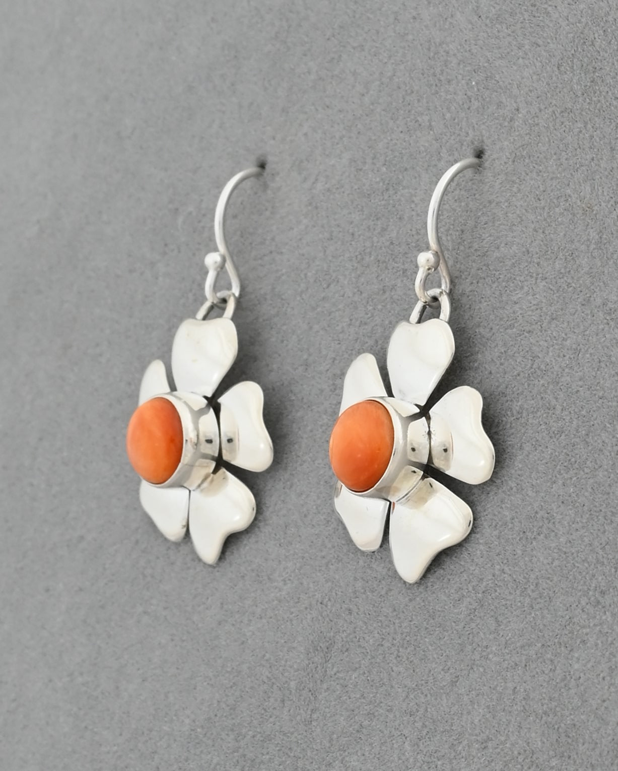Earrings with Flower Petal and Spiny Oyster Shell by Artie Yellowhorse