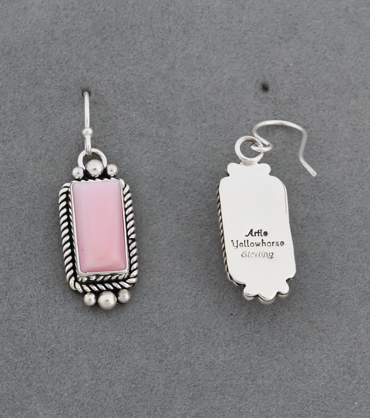 Earrings with Pink Conch Shell Drops by Artie Yellowhorse