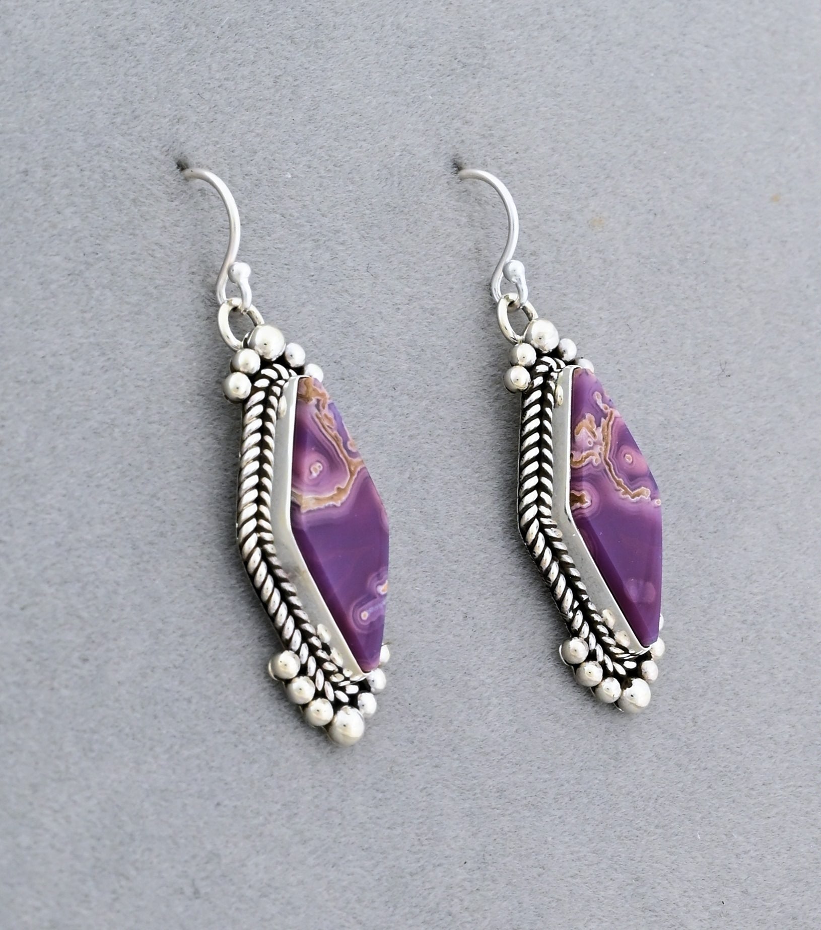 Earrings with Agua Nueva Agate by Artie Yellowhorse