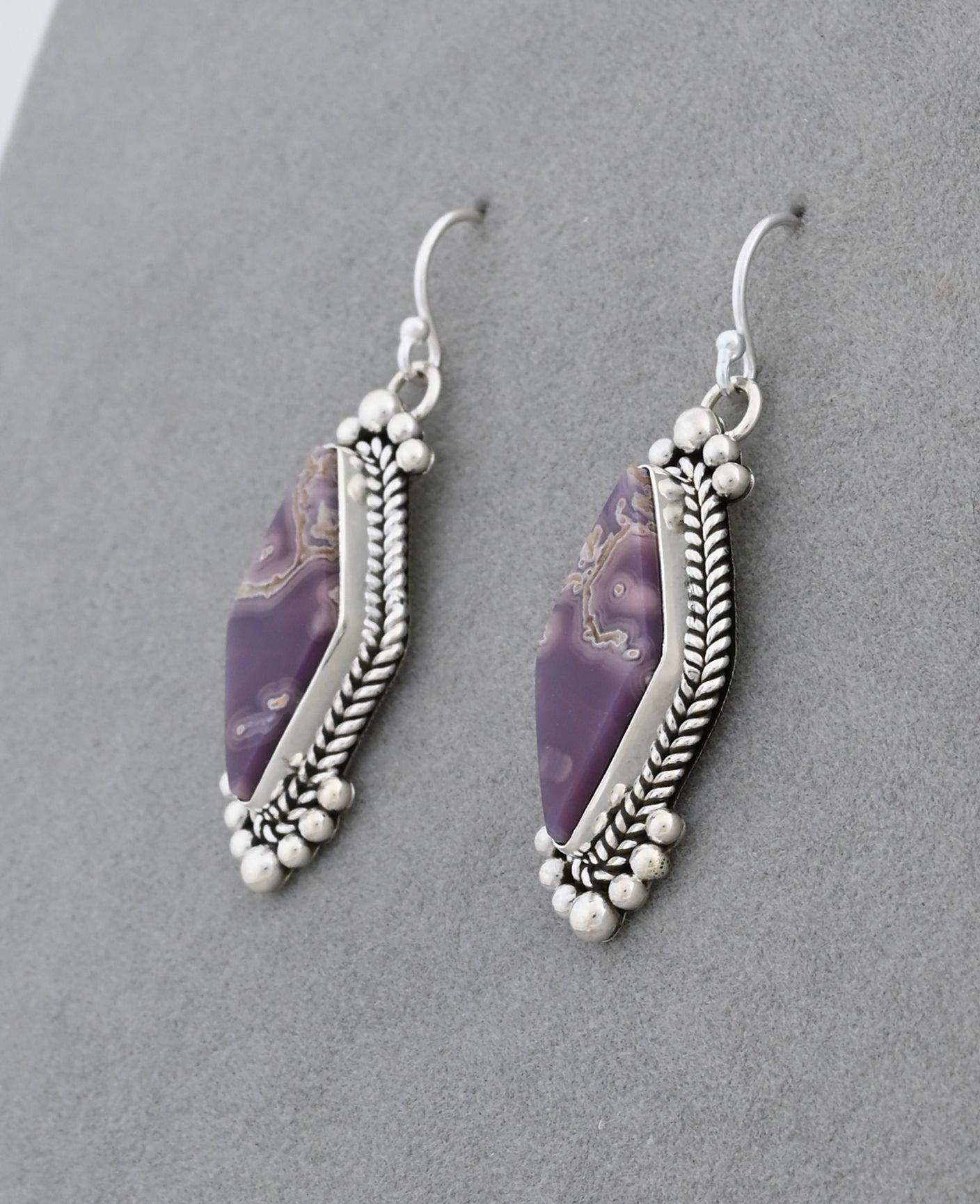 Earrings with Agua Nueva Agate by Artie Yellowhorse