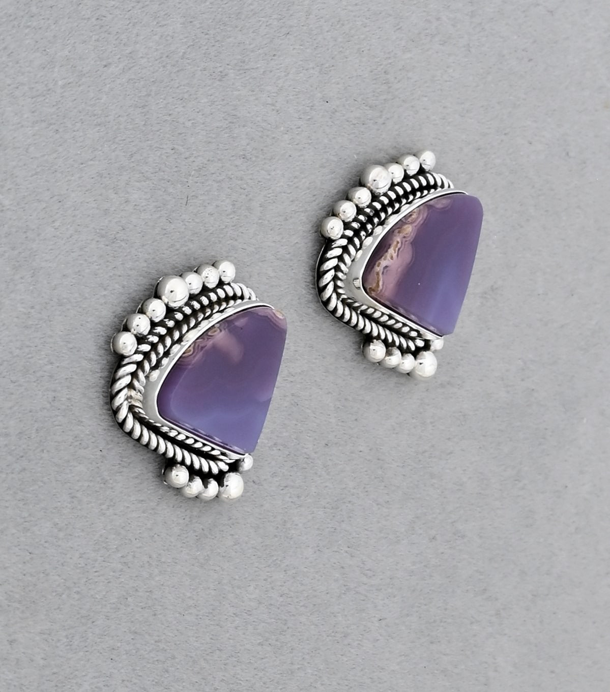 Earrings with Agua Nueva Agate by Artie Yellowhorse