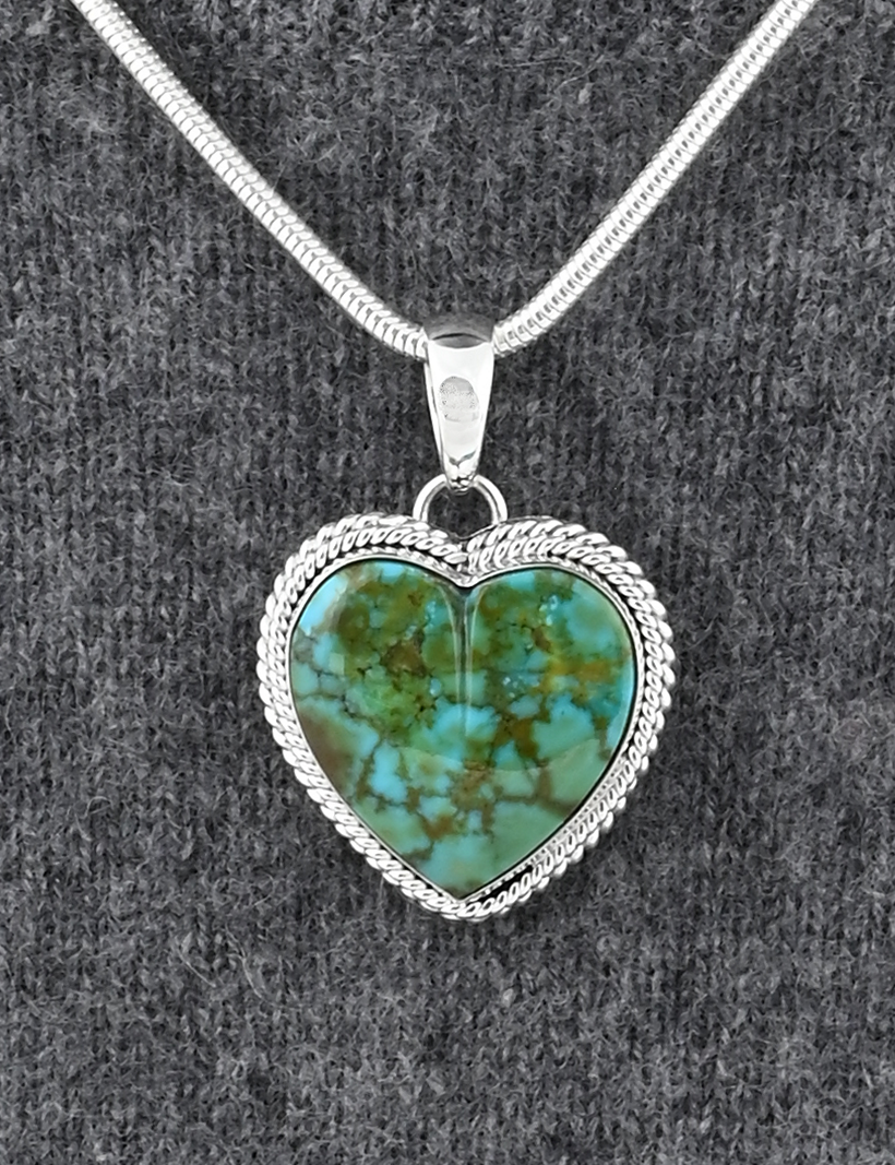 Pendant with Green Kingman Turquoise Heart by Artie Yellowhorse