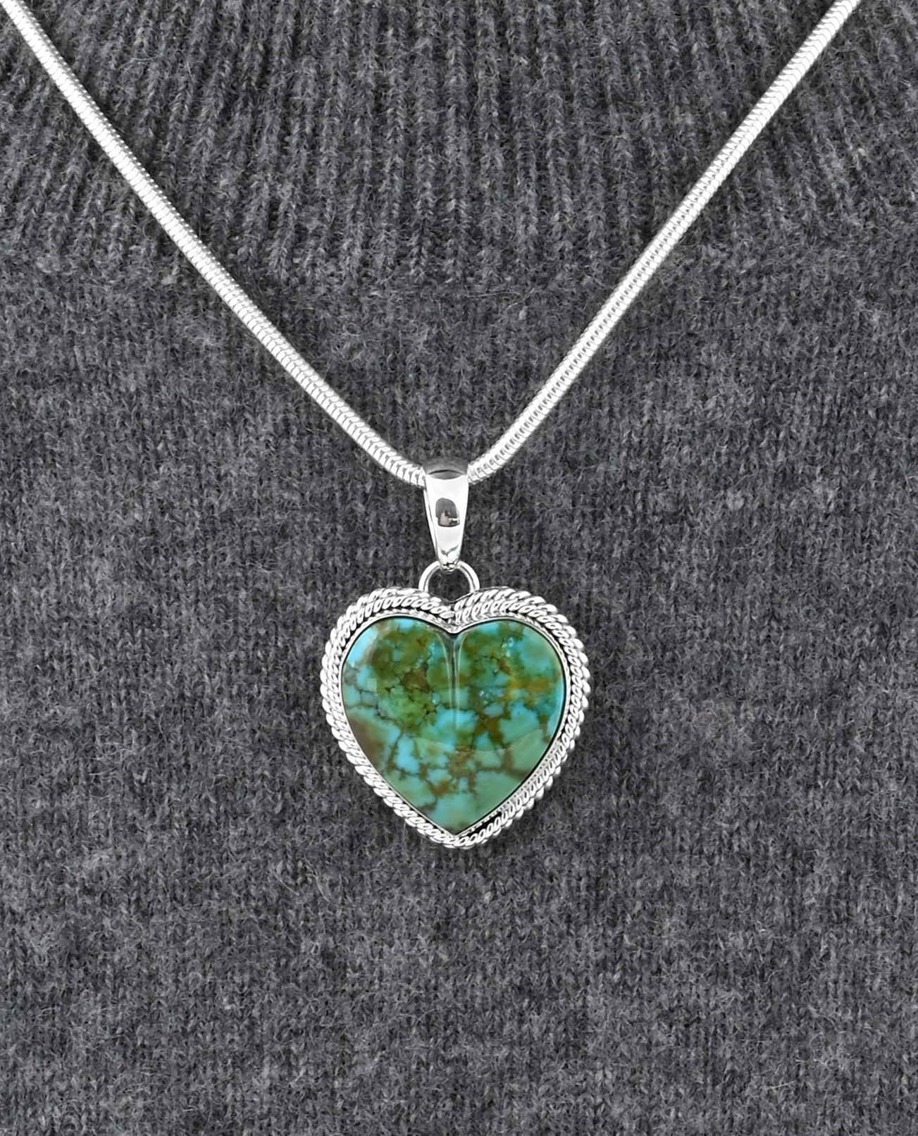 Pendant with Green Kingman Turquoise Heart by Artie Yellowhorse