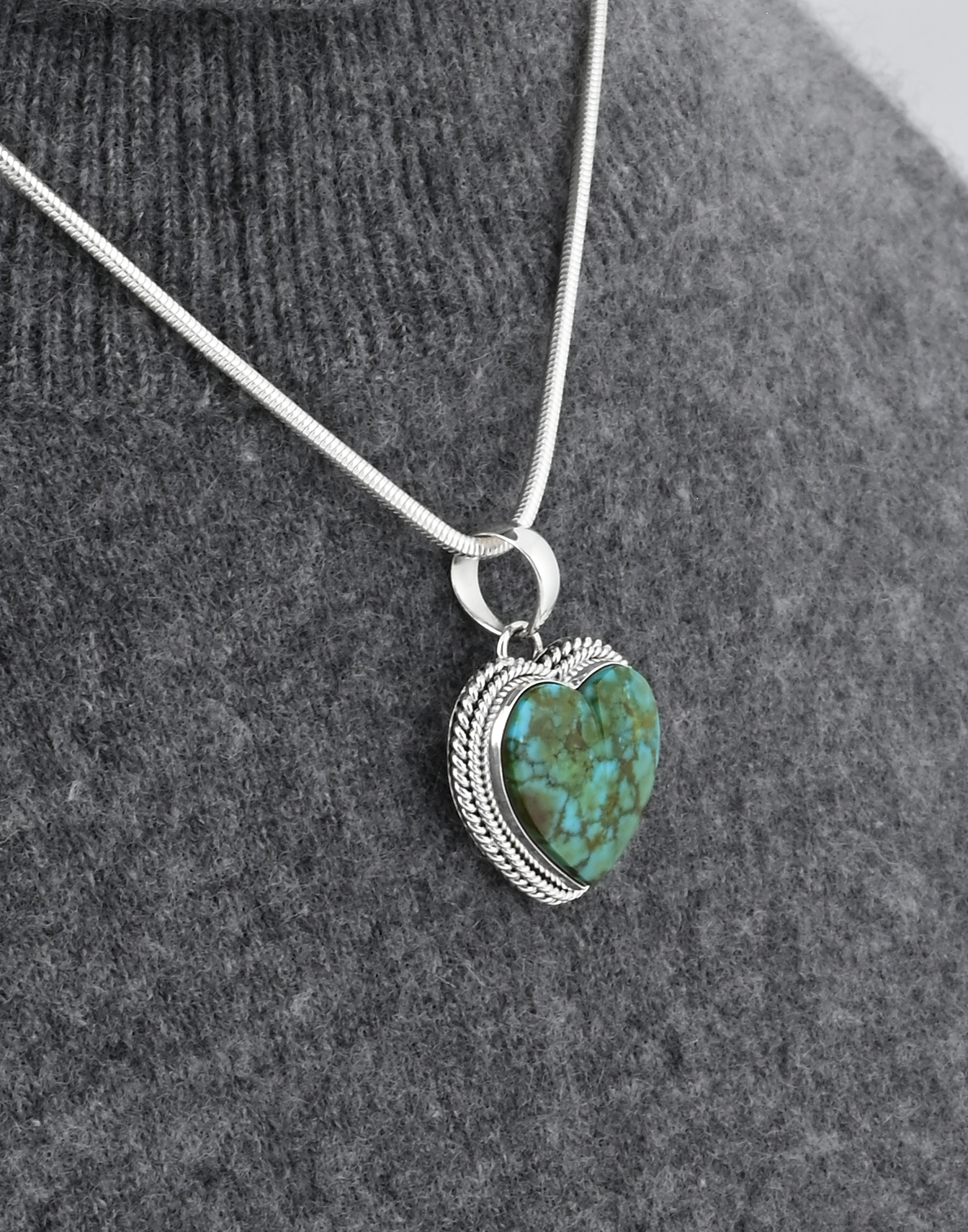 Pendant with Green Kingman Turquoise Heart by Artie Yellowhorse