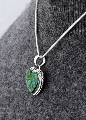 Pendant with Green Kingman Turquoise Heart by Artie Yellowhorse