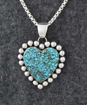 Pendant with "Water Web" Kingman Turquoise Heart by Artie Yellowhorse