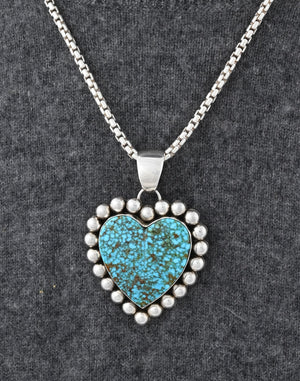 Pendant with "Water Web" Kingman Turquoise Heart by Artie Yellowhorse