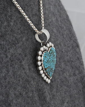 Pendant with "Water Web" Kingman Turquoise Heart by Artie Yellowhorse