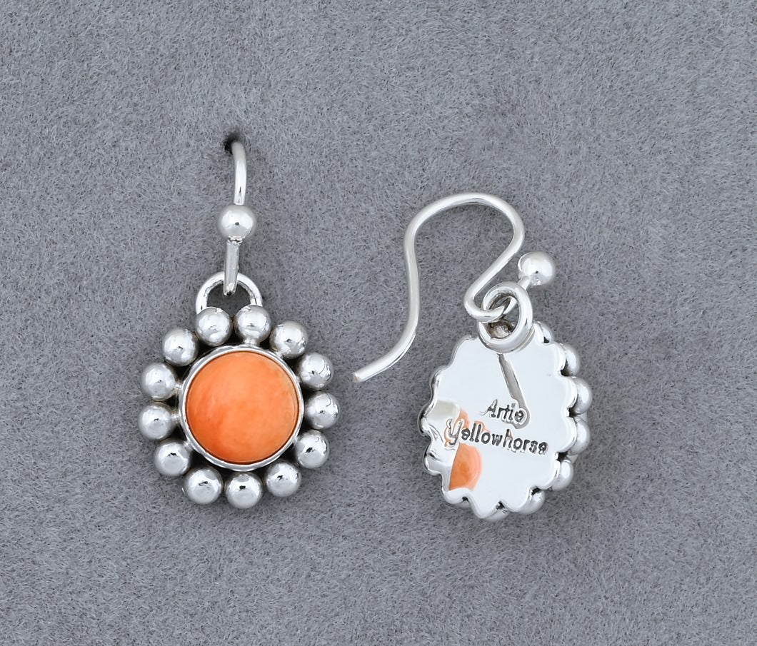 Earrings with Orange Spiny Oyster by Artie Yellowhorse