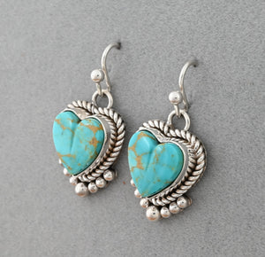 Earrings With Turquoise Hearts by Artie Yellowhorse