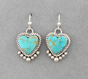 Earrings With Turquoise Hearts by Artie Yellowhorse