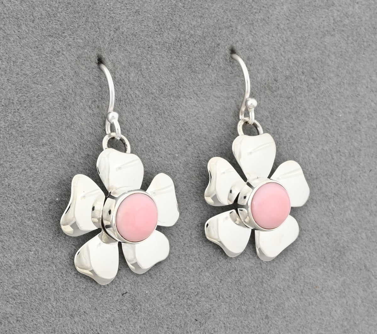 Earrings with Pink Conch Shell by Artie Yellowhorse