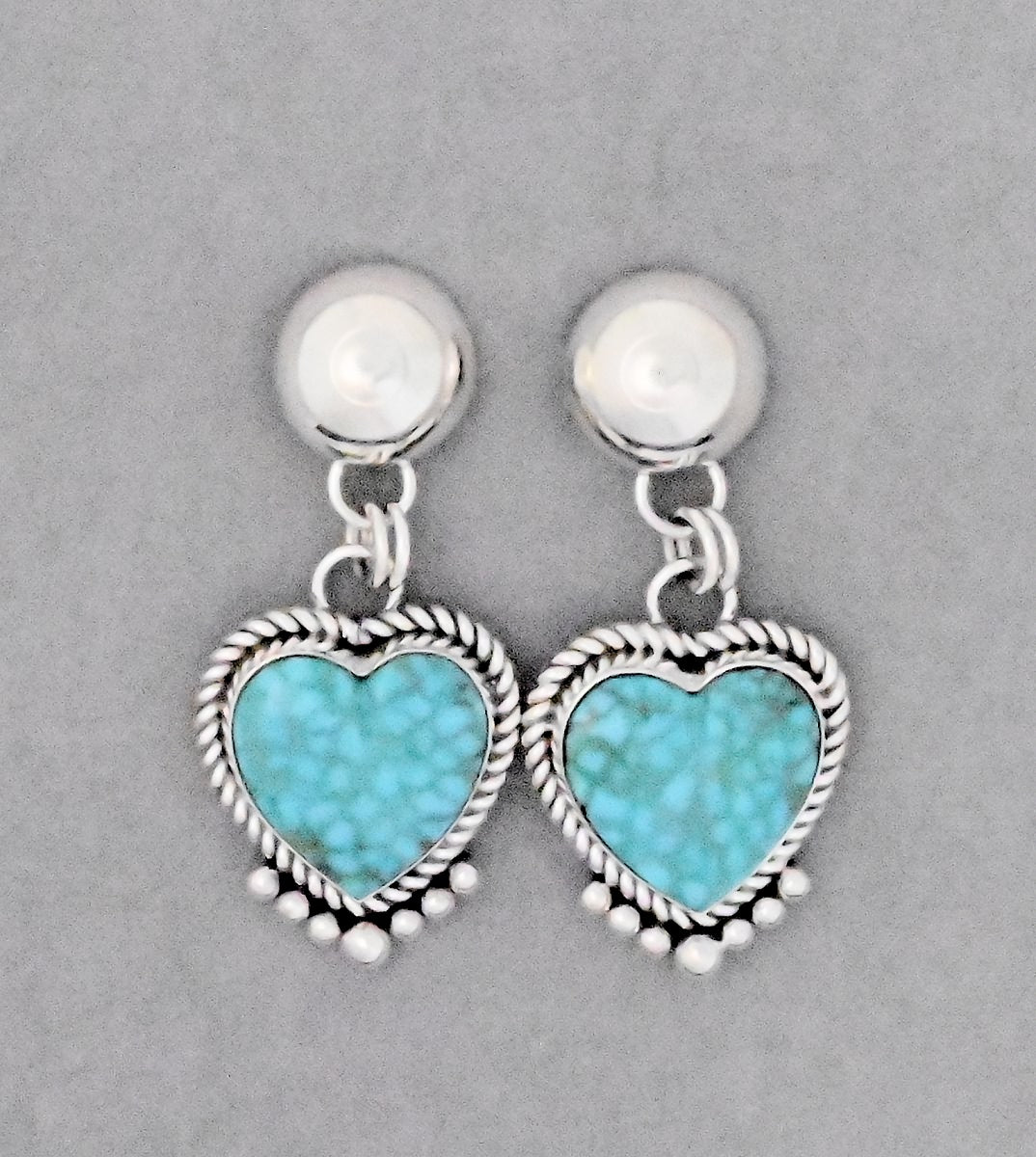 Earrings with Kingman Waterweb Turquoise Hearts by Artie Yellowhorse