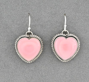 Earrings with Pink Conch Shell Hearts by Artie Yellowhorse