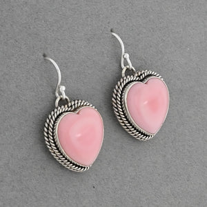 Earrings with Pink Conch Shell Hearts by Artie Yellowhorse