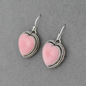 Earrings with Pink Conch Shell Hearts by Artie Yellowhorse