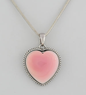 Pendant with Pink Conch Shell Heart by Artie Yellowhorse
