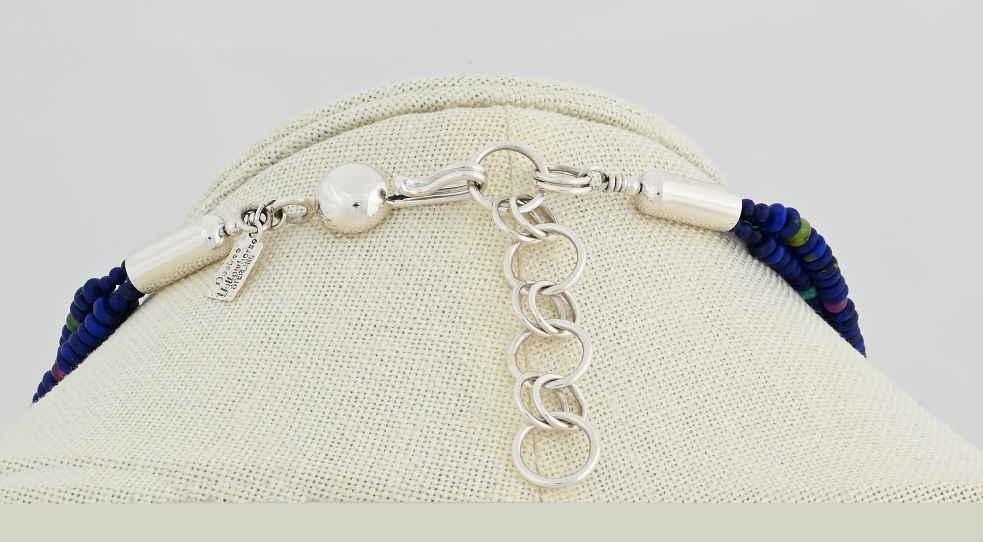 Necklace with 3 Strands of Lapis and mixed stone beads by Desiree Yellowhorse