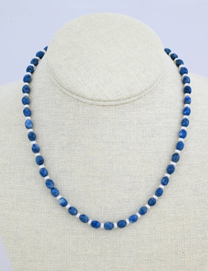 Necklace with Denim Lapis and Pearl Beads by Desriee Yellowhorse