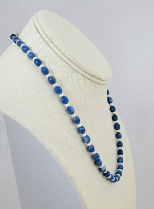 Necklace with Denim Lapis and Pearl Beads by Desriee Yellowhorse