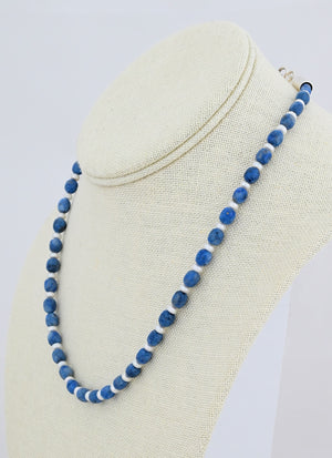 Necklace with Denim Lapis and Pearl Beads by Desriee Yellowhorse