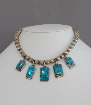 Stunning Vintage Navajo Necklace with Turquoise 'Tabs'