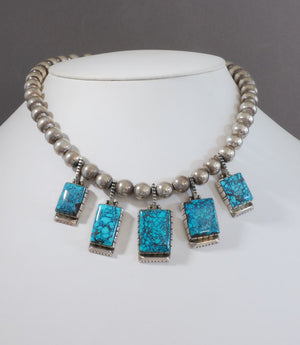 Stunning Vintage Navajo Necklace with Turquoise 'Tabs'