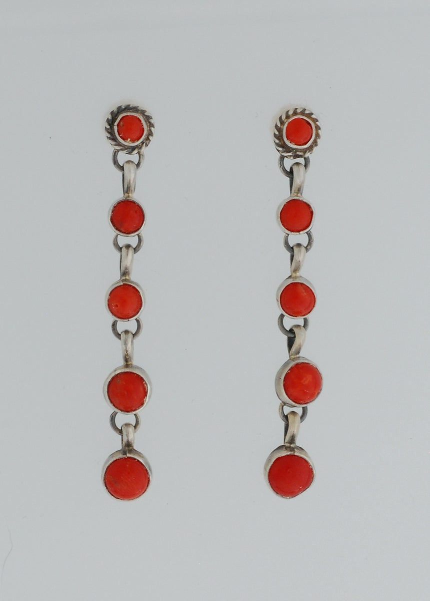 Red Coral Long Dangle Earrings by Annie Hoskie