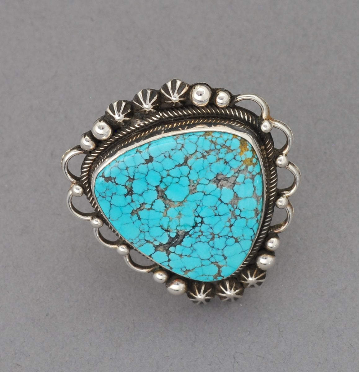 Classic Navajo Ring with large #8 Turquoise - Long Ago & Far Away