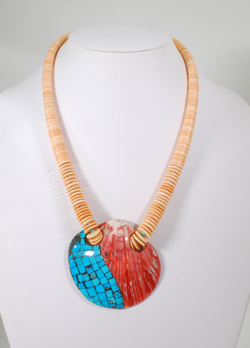 Spiny Oyster Pendant on Rolled Mellon Shell Necklace