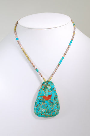 Mosaic Turquoise on Shell, with Heishi Necklace