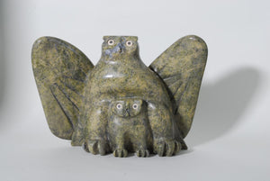 Owl with Chick by Joanasie Manning of Kinngait, Baffin Island, Nunavut, Canada