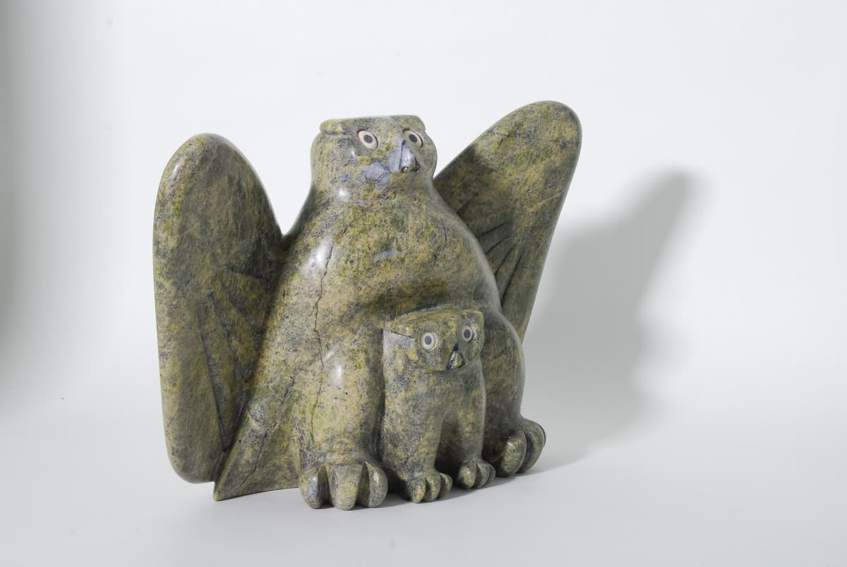 Owl with Chick by Joanasie Manning of Kinngait, Baffin Island, Nunavut, Canada