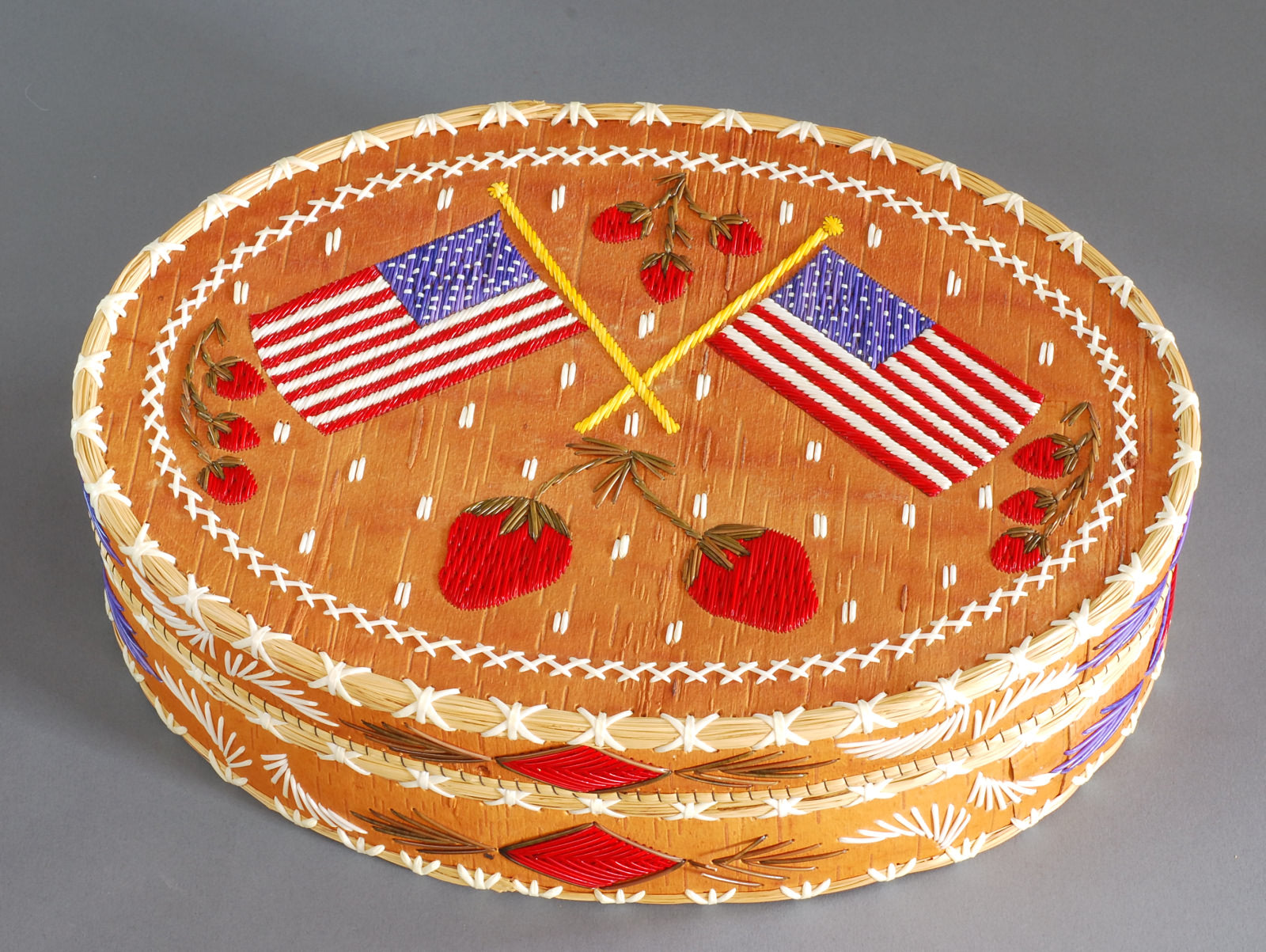 Quill Box with Two American flags and Strawberries by Rose Williams