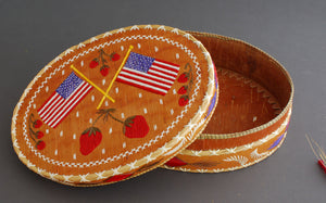 Quill Box with Two American flags and Strawberries by Rose Williams