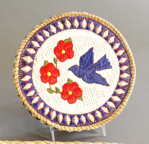 Quill Box with Blue Bird and Three Red Flowers by Unknown (Anishinaabe)