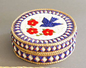 Quill Box with Blue Bird and Three Red Flowers by Unknown (Anishinaabe)