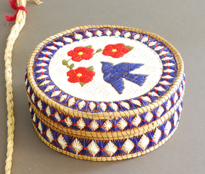 Quill Box with Blue Bird and Three Red Flowers by Unknown (Anishinaabe)