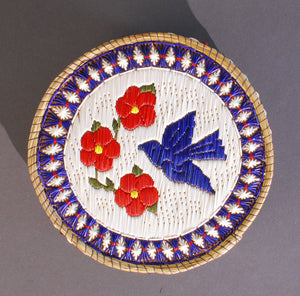 Quill Box with Blue Bird and Three Red Flowers by Unknown (Anishinaabe)