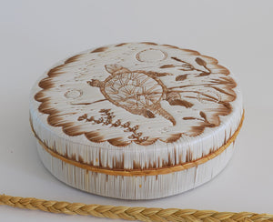 Quill Box with Turtle Swimming Through the Water by Yvonne Walker Keshick
