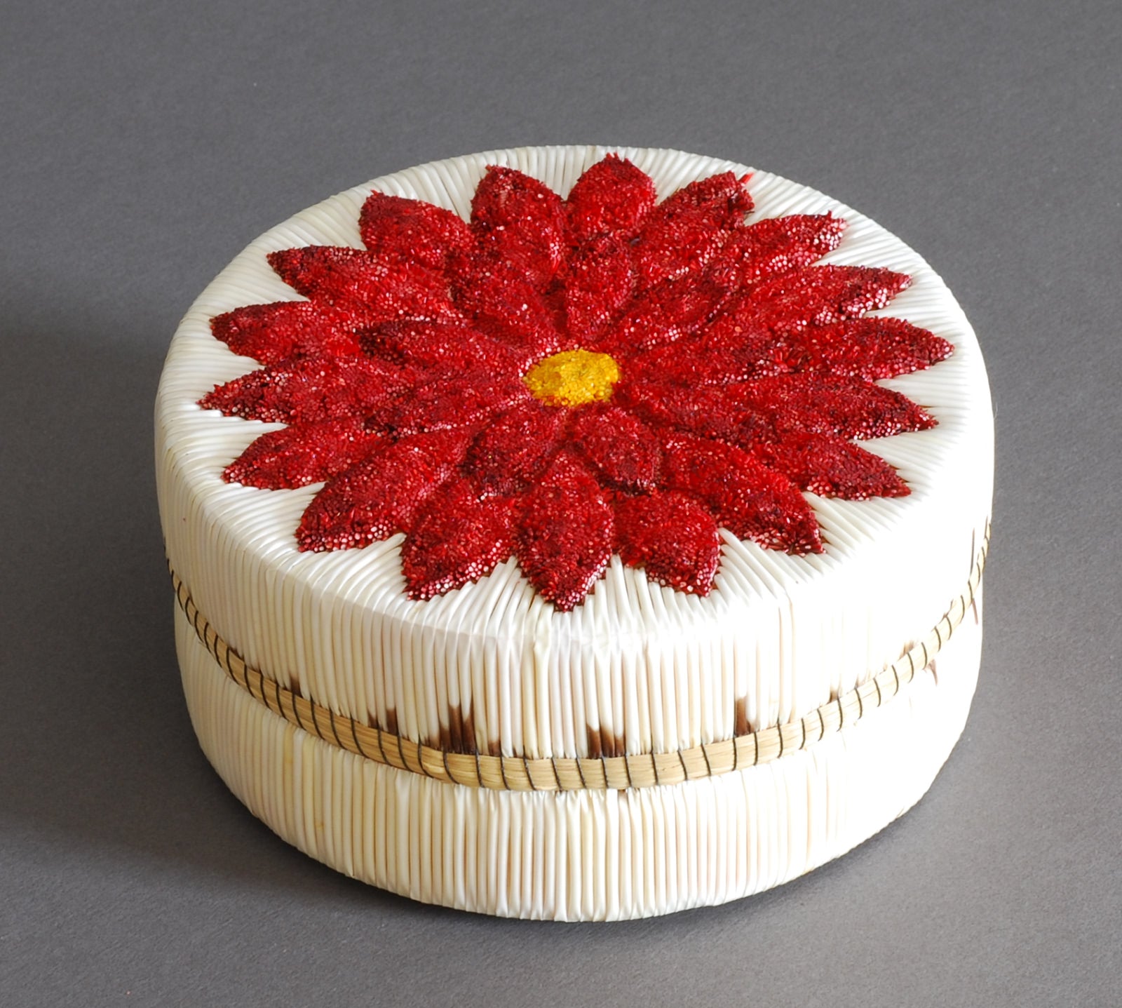 Quill Box with Tufted Red Flower by Rose Williams