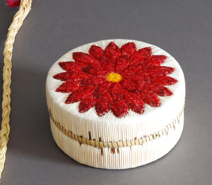 Quill Box with Tufted Red Flower by Rose Williams