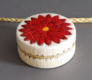 Quill Box with Tufted Red Flower by Rose Williams
