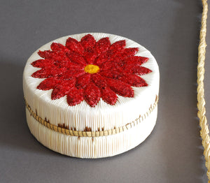 Quill Box with Tufted Red Flower by Rose Williams