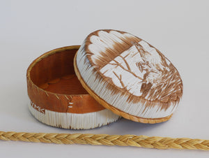 Quill Box with Wood Ducks on Shore by Yvonne Walker Keshick