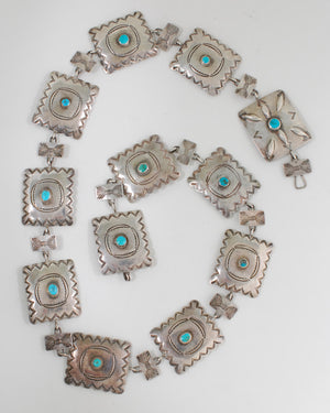 Belt - Vintage Silver Square Conchos with Turquoise