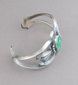 Tufa-Cast Cuff Bracelet with Turquoise by Harrison Bitsue