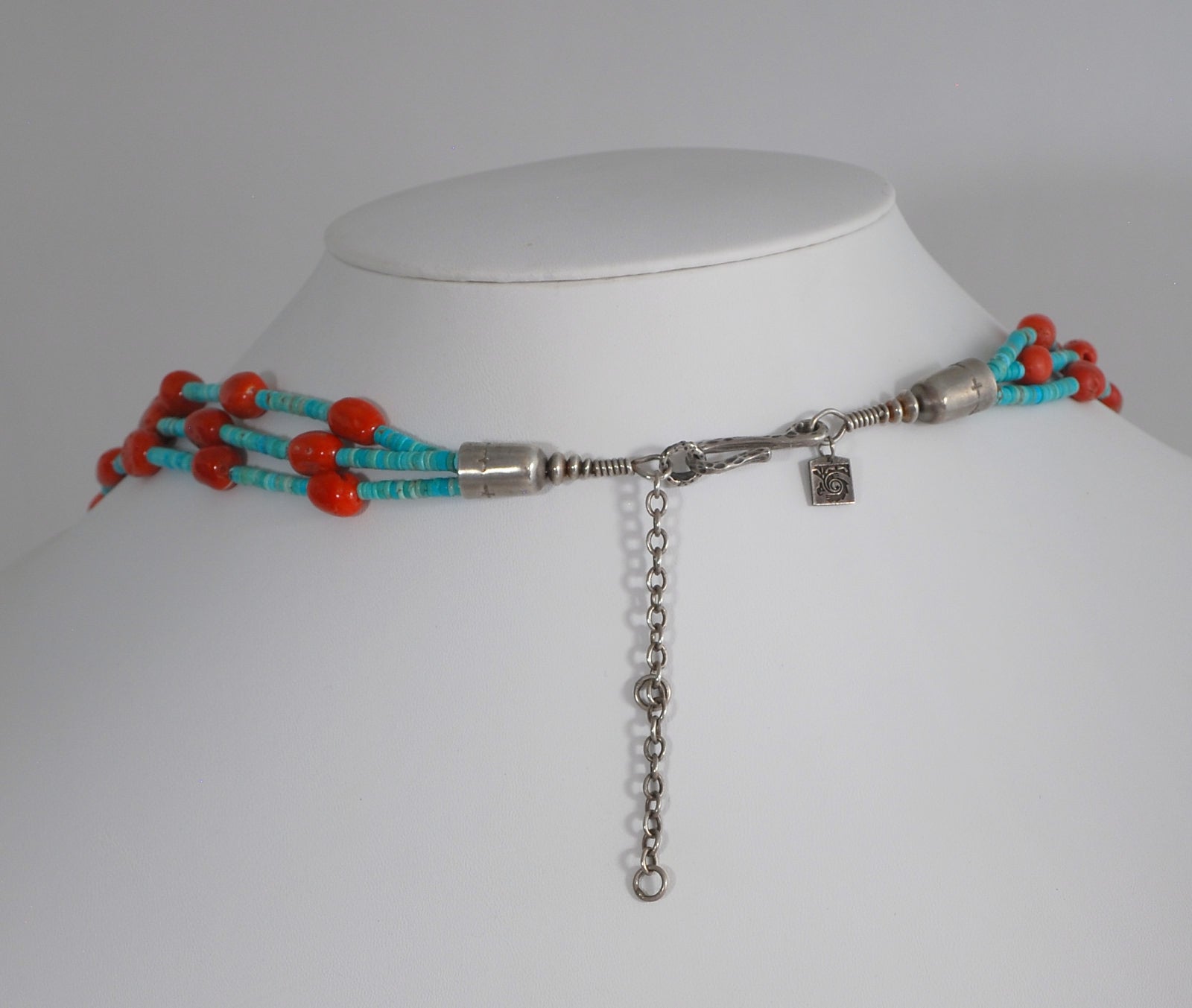 #8 Turquoise and Coral Nugget 3-Strand Necklace